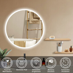 Probaty Bathrooms 600mm Round Mirror With Led Illuminated, Demister Pad Ip44,touch Sensor,backlit Wall Vanity Mirror(Model A) - thumbnail 2