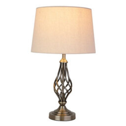 Lighting Supermarket Queenswood Traditional Barley Twist Table Lamp With Natural Linen Drum Shade- Antique Brass - thumbnail 2