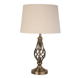Lighting Supermarket Queenswood Traditional Barley Twist Table Lamp With Natural Linen Drum Shade- Antique Brass - thumbnail 1