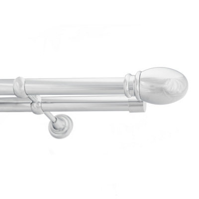 Toolty Double Metal Curtain Pole 25/25mm With Finials Rod Cassic Brackets Oval 195Cm Chrome