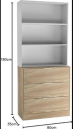 Urbn-Living Urbnliving Height 180Cm Oak Drawers & White Bookcase 80Cm Width 3 Tier Wooden Storage Chest Cabinet & Display Bookcase Shelving - thumbnail 2