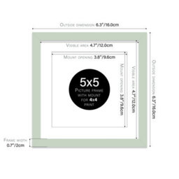 "5X5"" Mint Green Picture Frame - 5X5"" Square Frame With 4X4"" Mount For 5X5""/4X4"" Pictures Moderrn Style Thin Edge, 1 Pack" - thumbnail 2