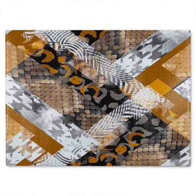 Benjamin Tate Design Geometric Snake Skin & Patterns Glass Chopping Boarddesigner Style - image 1