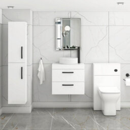 Royal Bathrooms Turin 800mm Wall Mounted Bathroom Vanity Unit With Sink 2 Drawer Gloss White & Round Countertop Basin - thumbnail 3