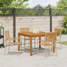 Berkfield Modern Garden Dining Set 5 Pcs Beige Poly Rattan - thumbnail 4