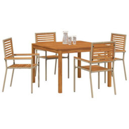 Berkfield Modern Garden Dining Set 5 Pcs Beige Poly Rattan - thumbnail 3