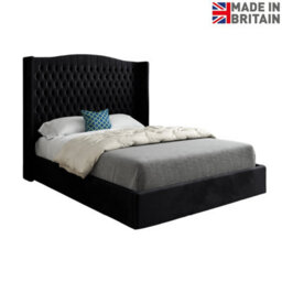 Rana Curved Top Winged Upholstered Soft Velvet Bed Frame - Black - thumbnail 6