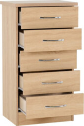 Seconique Nevada 5 Drawer Narrow Chest Sonoma Oak Effect - thumbnail 7
