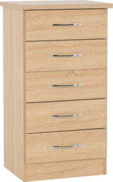 Seconique Nevada 5 Drawer Narrow Chest Sonoma Oak Effect