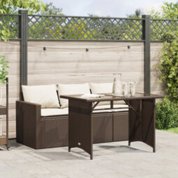 Berkfield 2 Piece Garden Dining Set With Cushions Brown Poly Rattan