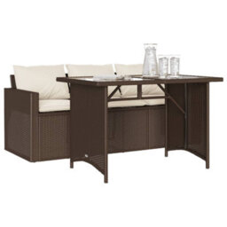 Berkfield 2 Piece Garden Dining Set With Cushions Brown Poly Rattan - thumbnail 3