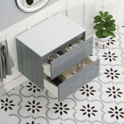Royal Bathrooms Royal Bathroom Elmore 700mm Matt Pebble Grey Wall Mounted Bathroom Vanity Unit 2 Drawer Plain White Worktop With Round Basin - thumbnail 6