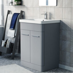 Nes Home Matte Grey 600mm Freestanding Basin Vanity Unit - thumbnail 3