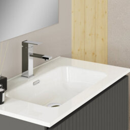 Banyetti Linea Matt Grey Ribbed Double Drawer Wall Hung Vanity Unit 800mm X 460mm - thumbnail 3