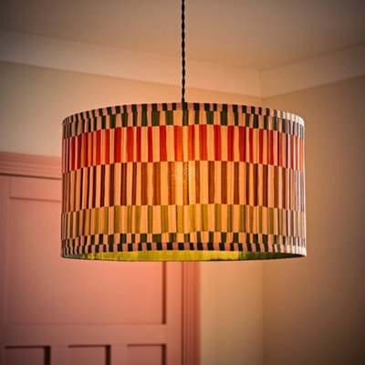 Valuelights Rae Large Stripe Natural Pleated Drum Ceiling Lamp Shade And Bulb (D)45Cm - image 1