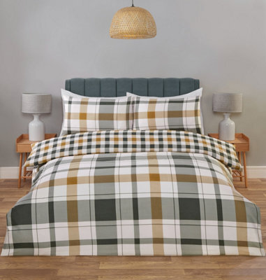 Rapport Home Braemar Check Microfibre Duvet Cover Set With Pillowcase (Green) - image 1