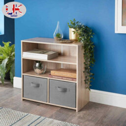 Spot On Dealz 4 Cube Storage Unit With 2 Doors  2 Open Shelves Oak Finish Wooden Bookcase For Living Room, Bedroom And Office Organizer - thumbnail 8