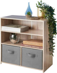 Spot On Dealz 4 Cube Storage Unit With 2 Doors  2 Open Shelves Oak Finish Wooden Bookcase For Living Room, Bedroom And Office Organizer - thumbnail 2
