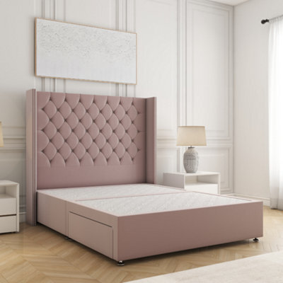 Bsspoke Olivia Divan Bed Pink Plush Velvet 54Inch Headboard & No Mattress & No Drawers In 3Ft 4Ft 4Ft6 5Ft 6Ft - image 1