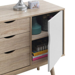 Timber Art Design Alford Sideboard 2 Doors 3 Drawers Storage Cabinet Cupboard Oak White - thumbnail 4