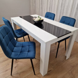 Kosy Koala Kitchen Dining Table And 4 Chairs Wooden White Black Table Tufted Blue Velvet Chairs - thumbnail 8