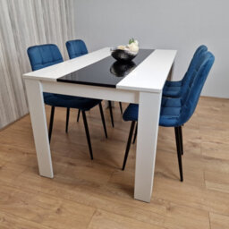 Kosy Koala Kitchen Dining Table And 4 Chairs Wooden White Black Table Tufted Blue Velvet Chairs