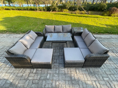 Fimous Rattan Garden Furniture Set 11 Seater Patio Outdoor Lounge Sofa Set With Side Table Rectangular Dining Table - image 1