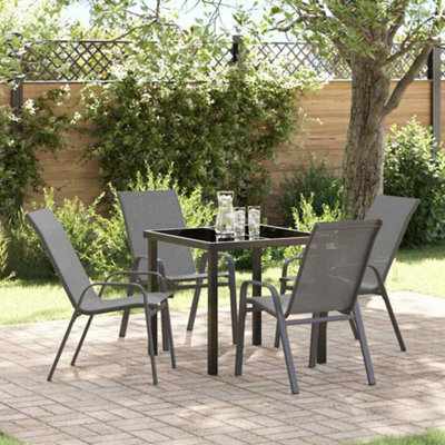 Berkfield 5 Piece Garden Dining Set - Grey Textilene And Steel - image 1