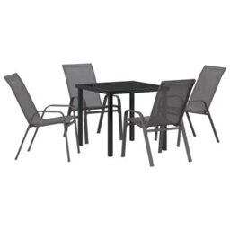 Berkfield 5 Piece Garden Dining Set - Grey Textilene And Steel - thumbnail 2