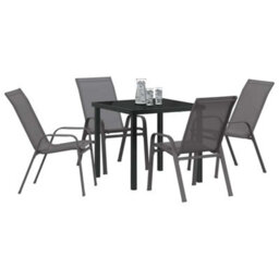 Berkfield 5 Piece Garden Dining Set - Grey Textilene And Steel - thumbnail 3