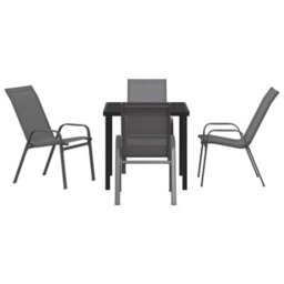 Berkfield 5 Piece Garden Dining Set - Grey Textilene And Steel - thumbnail 7