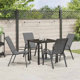 Berkfield 5 Piece Garden Dining Set - Grey Textilene And Steel - thumbnail 4