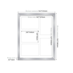 14X11 Inch 5 Opening Photo Collage Frame, Display Five 6X4 Inch Photos, Multi Aperture Family Picture Frame, Silver - thumbnail 4