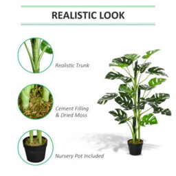 Outsunny 100Cm/3.3Ft Artificial Monstera Tree Fake Plant In Pot Indoor - thumbnail 4