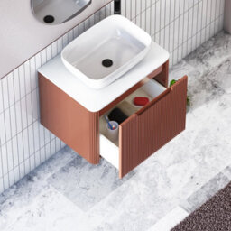 Royal Bathrooms Avenza 600mm Terracotta Clay Wall Hung Bathroom Countertop Vanity Unit 1 Drawer With Elva Basin - thumbnail 5