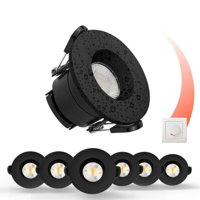 Paul Russells Led Fire Rated Downlights, Black Bezel, 6W 550 Lumens, Ip65, Cct3 3000K Warm-4000K Cool-6500K Day Light, Pack Of 6 - image 1