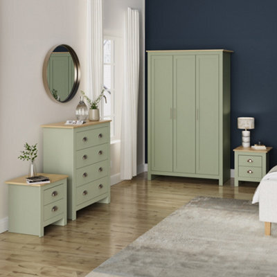 Gfw Lancaster 4 Piece Bedroom Set - Wardrobe Chest Of Drawers Bedside - Sage Green - image 1