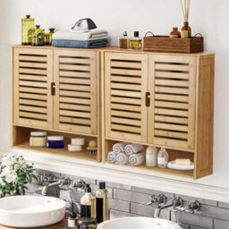 Fativo  Large Bamboo Bathroom Cabinet Wall Mounted Kitchen Cabinet Cupboard Organizer L 59Xw 20.5Xh 66.5Cm - thumbnail 8