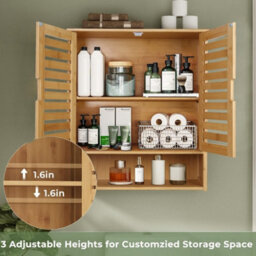Fativo  Large Bamboo Bathroom Cabinet Wall Mounted Kitchen Cabinet Cupboard Organizer L 59Xw 20.5Xh 66.5Cm - thumbnail 3
