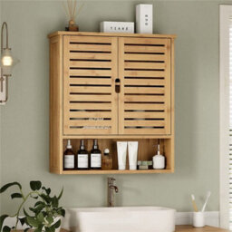 Fativo  Large Bamboo Bathroom Cabinet Wall Mounted Kitchen Cabinet Cupboard Organizer L 59Xw 20.5Xh 66.5Cm