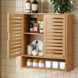 Fativo  Large Bamboo Bathroom Cabinet Wall Mounted Kitchen Cabinet Cupboard Organizer L 59Xw 20.5Xh 66.5Cm - thumbnail 6