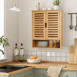 Fativo  Large Bamboo Bathroom Cabinet Wall Mounted Kitchen Cabinet Cupboard Organizer L 59Xw 20.5Xh 66.5Cm - thumbnail 7