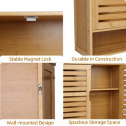 Fativo  Large Bamboo Bathroom Cabinet Wall Mounted Kitchen Cabinet Cupboard Organizer L 59Xw 20.5Xh 66.5Cm - thumbnail 4