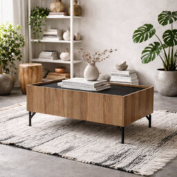 Wyld Haus Hillerod Natural Oak And Black Coffee Table With 2 Drawers - thumbnail 1