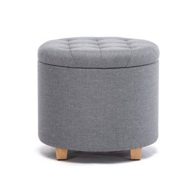 Hnnhome 45Cm Round Linen Padded Seat Ottoman Storage Stool Box, Footstool Pouffes Chair With Lids (Light Grey) - image 1