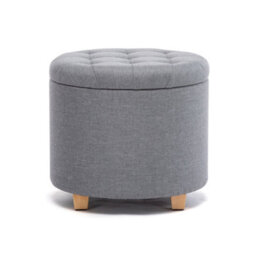 Hnnhome 45Cm Round Linen Padded Seat Ottoman Storage Stool Box, Footstool Pouffes Chair With Lids (Light Grey) - thumbnail 1