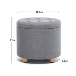 Hnnhome 45Cm Round Linen Padded Seat Ottoman Storage Stool Box, Footstool Pouffes Chair With Lids (Light Grey) - thumbnail 3