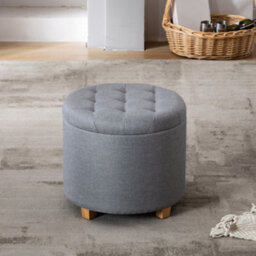 Hnnhome 45Cm Round Linen Padded Seat Ottoman Storage Stool Box, Footstool Pouffes Chair With Lids (Light Grey) - thumbnail 6