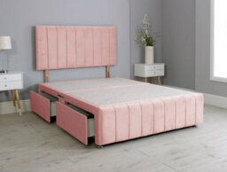 Comfy Deluxe 4Ft Small Double Panel Pink Plush Divan Bed Set Headboard & Footboard 2 Drawers Right Side - thumbnail 2