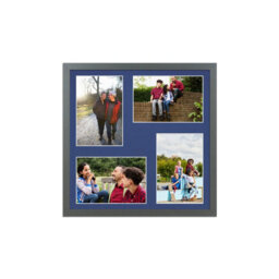 AK Frames 12X12 Dark Grey Sleek Multi Photo Frame With Blue Mount - Holds 4 Apertures (4X) 6X4 Photos - thumbnail 1